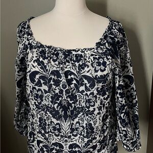 Talbots Navy and White 100% Woven Cotton Blouse Size 2X